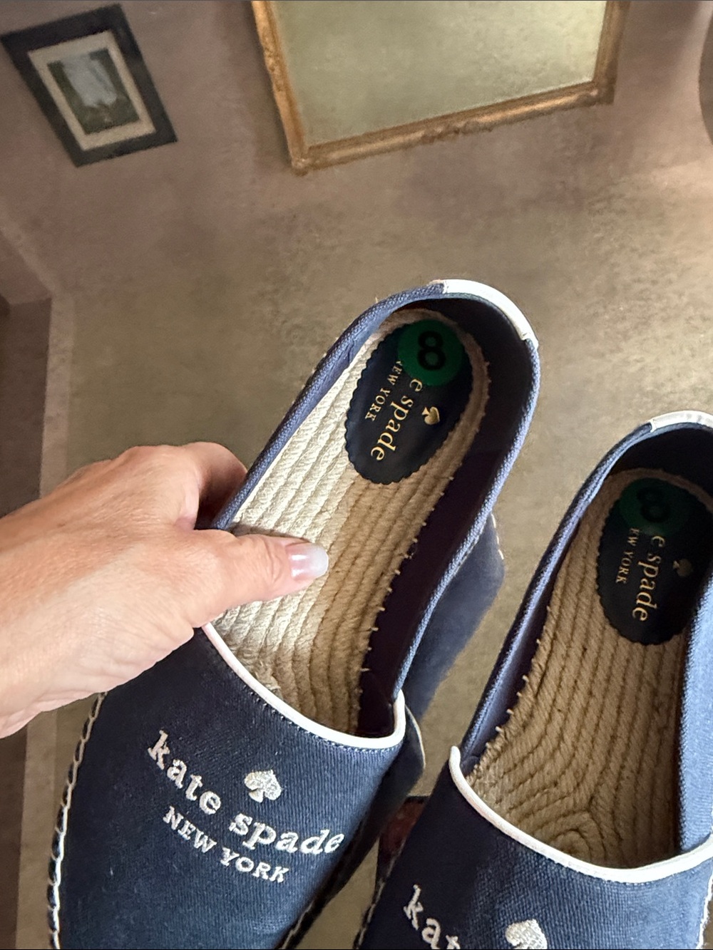 kate spade navy and cream canvas espadrille flats - Picture 2 of 3